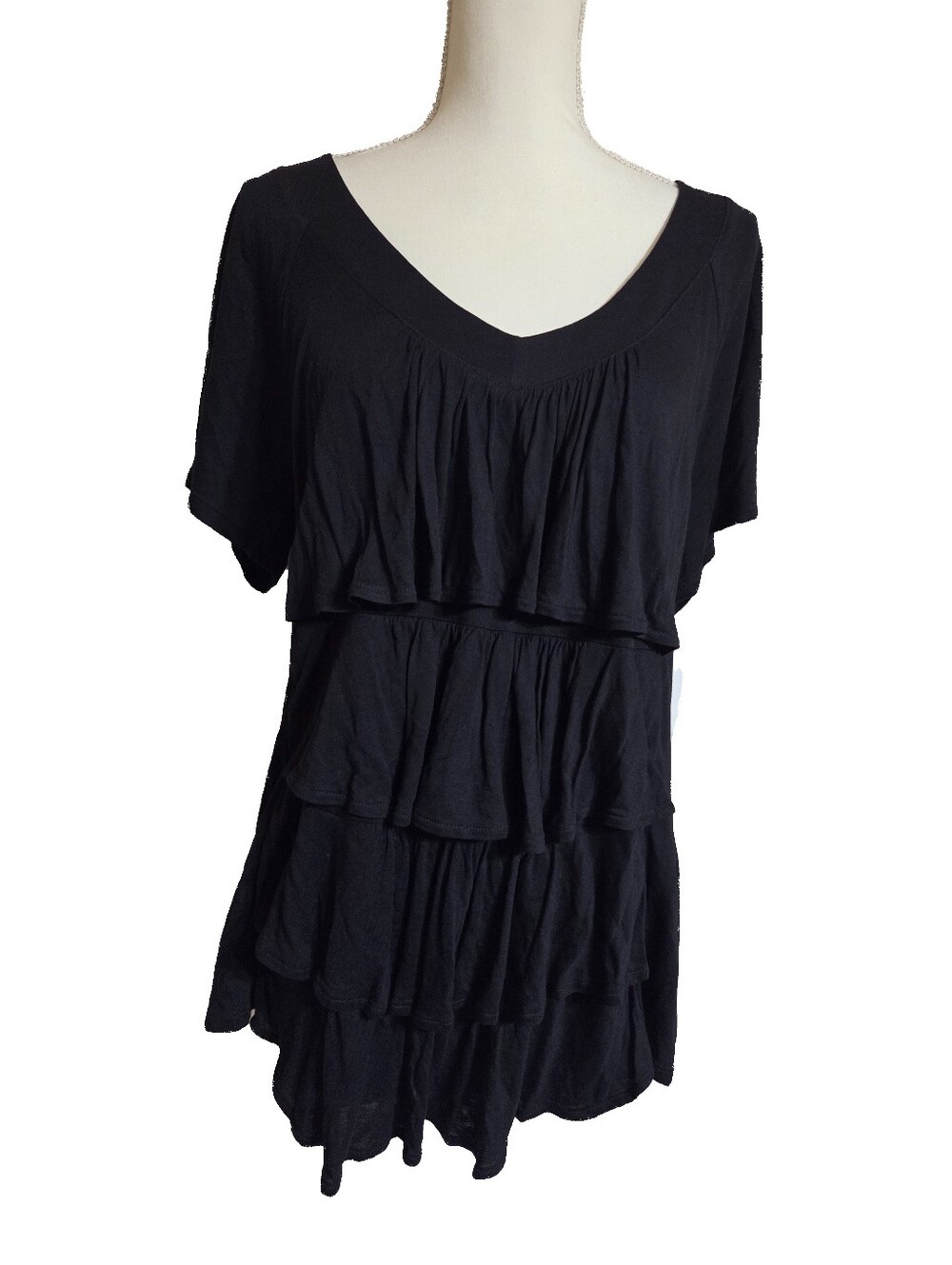 Black Ruffle Front Top